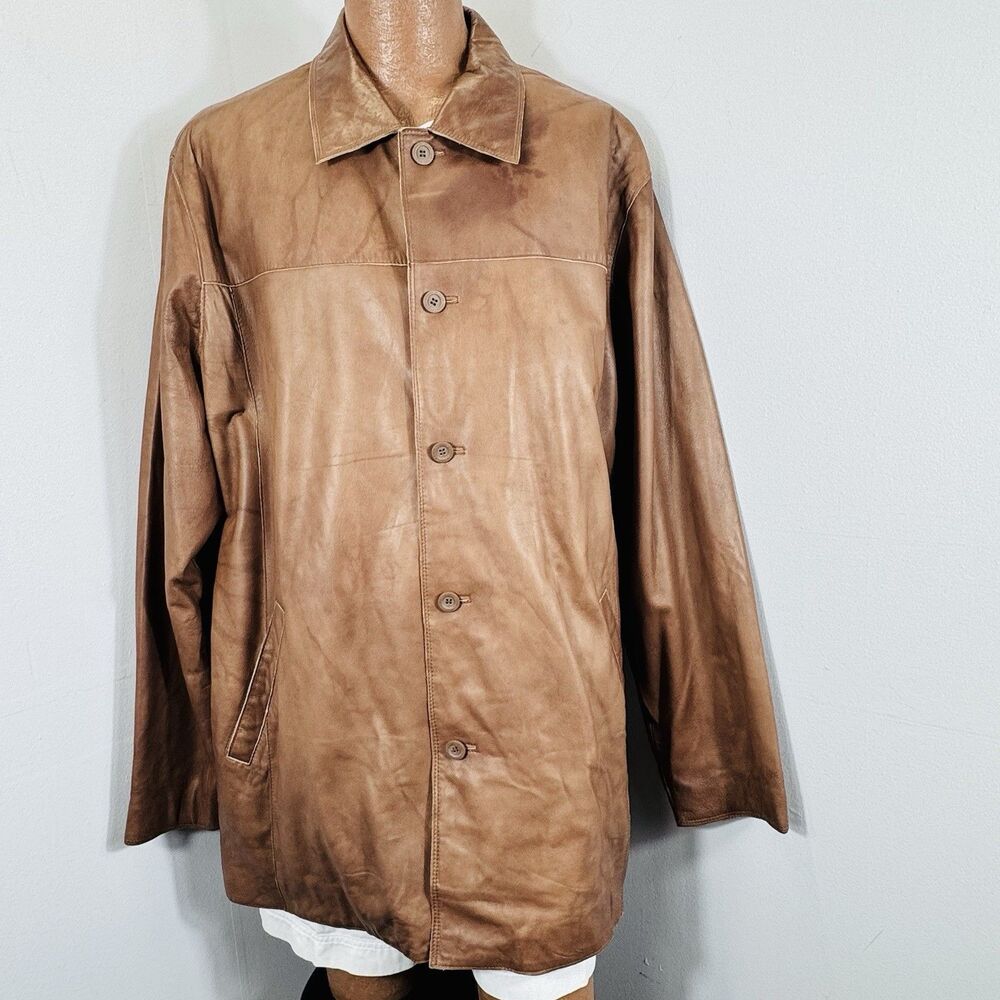 Vintage 3XL Adler Authentic Leather Jacket Mens Soft Lambskin Car Tan Coat Y2K